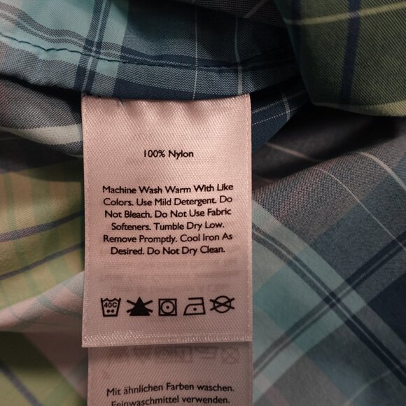 Eddie Bauer Adventure Nylon Plaid Shirt Women’s XL Blue Green Short Sleeve - Picture 7 of 8